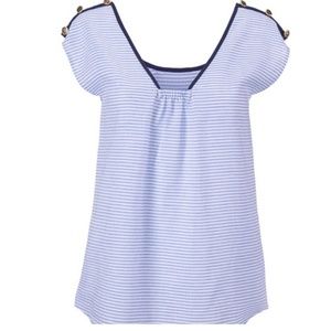 CAbi Windward Nautical Striped Blue White Top Size S  #5600